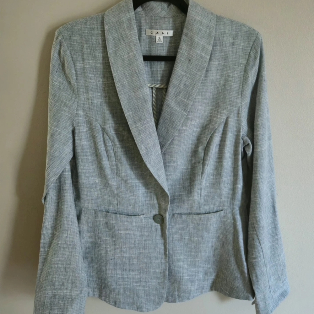 Cabi Size 6 Women's Striped Boyfriend Blazer Linen/Cotton Lightweight Jacket